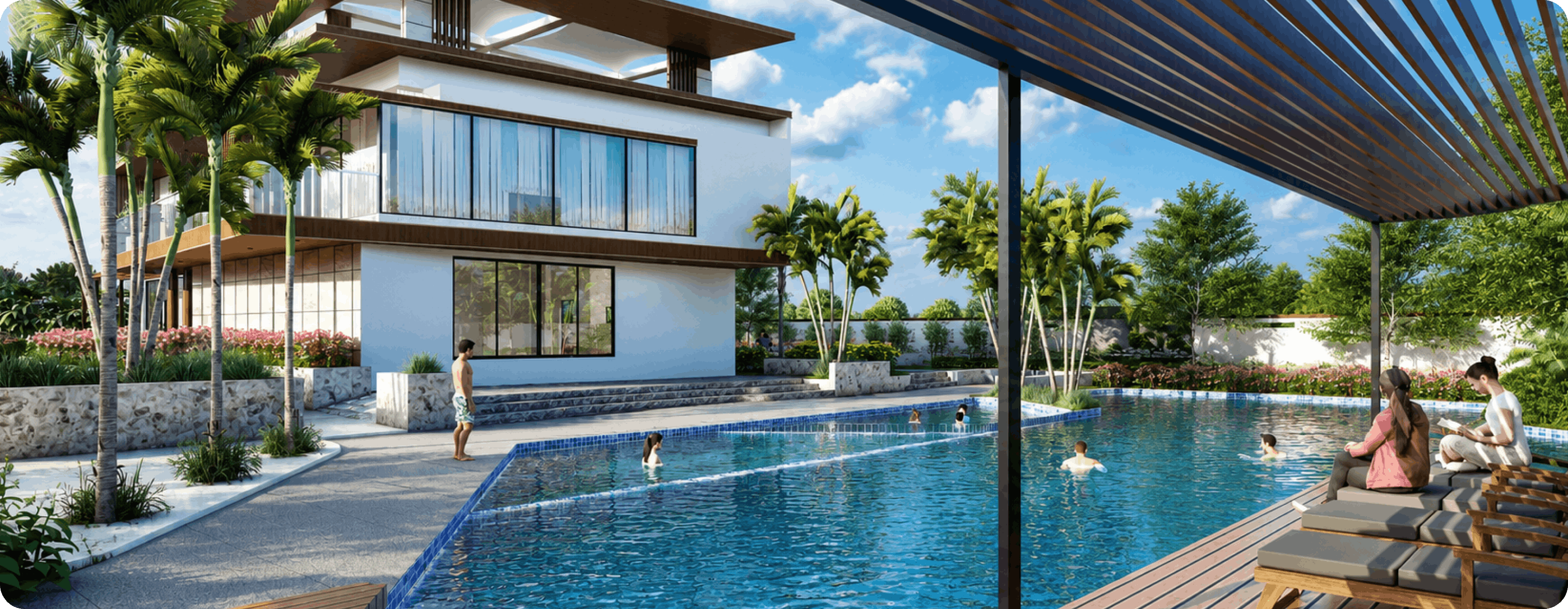 Swimming pool amenity at Mahidhara Harmony luxury villas
